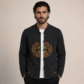 Embroidered Frog-Button Wool Cardigan – Charcoal & Gold - ELORO
