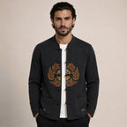 Embroidered Frog-Button Wool Cardigan – Charcoal & Gold - ELORO