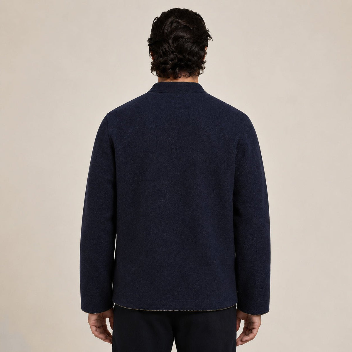 Embroidered Frog-Button Wool Cardigan – Navy & Gold - ELORO