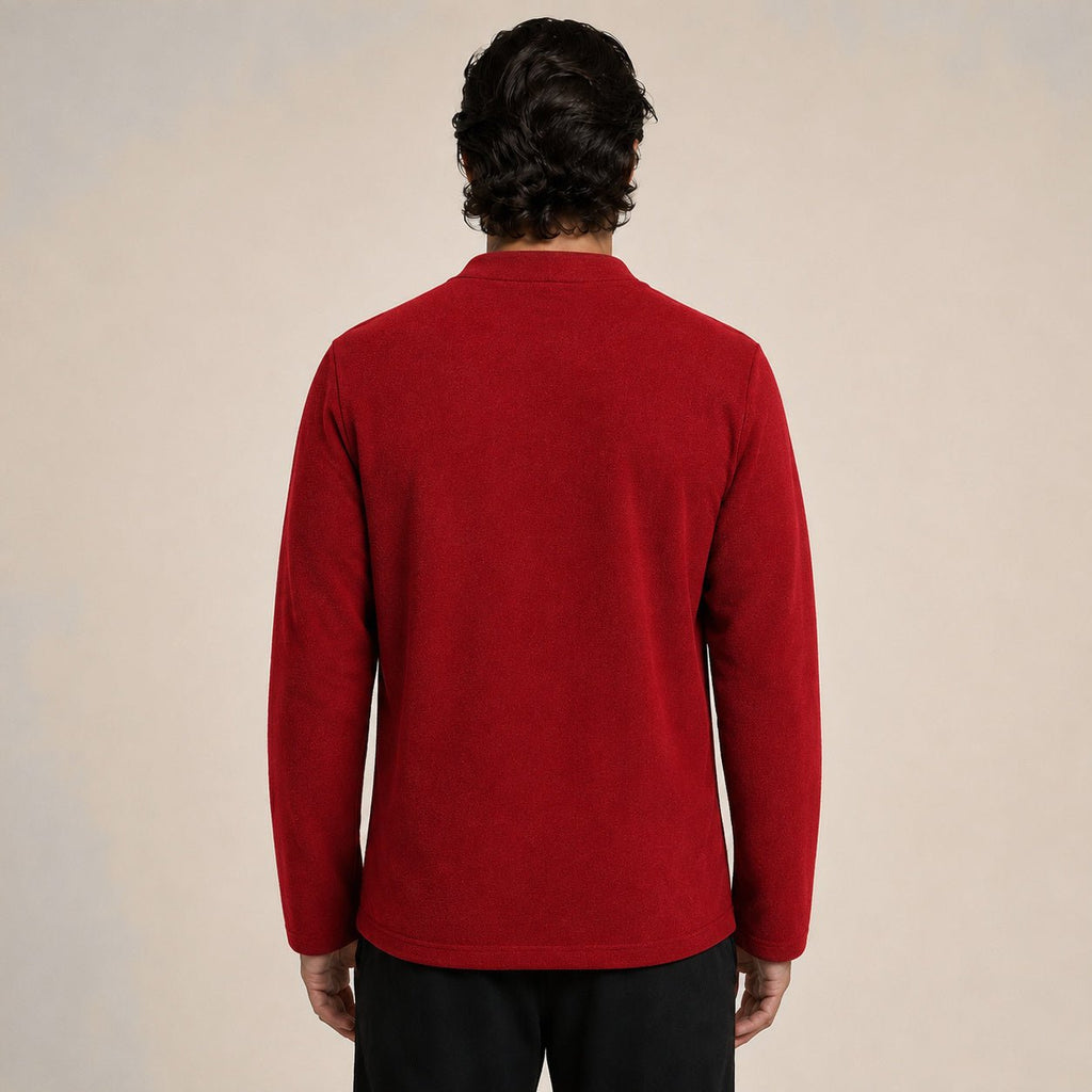 Embroidered Frog-Button Wool Cardigan – Red & Gold - ELORO