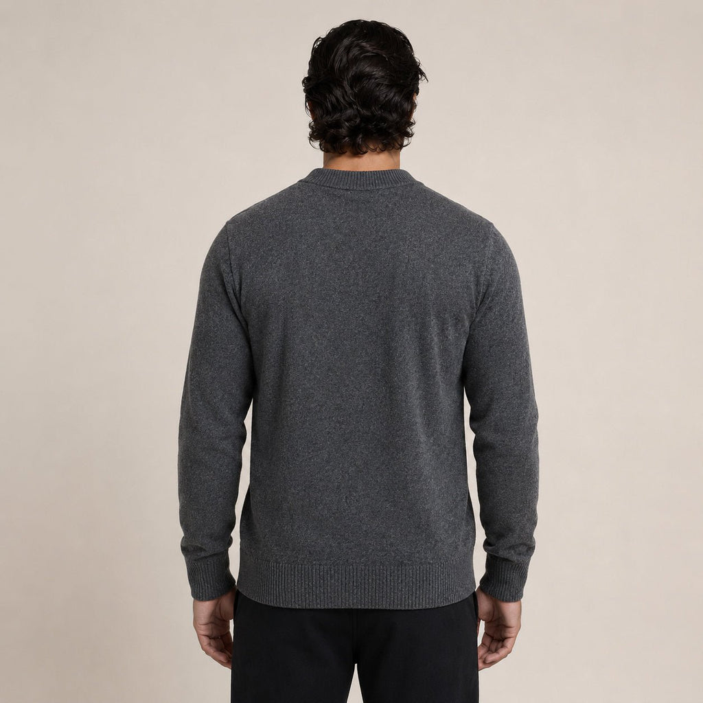 Fine-Knit Zip Wool Cardigan – Charcoal - ELORO
