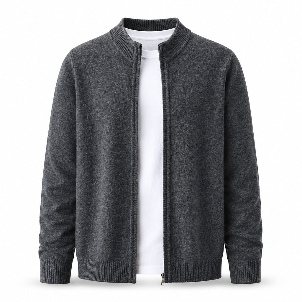 Fine-Knit Zip Wool Cardigan – Charcoal - ELORO