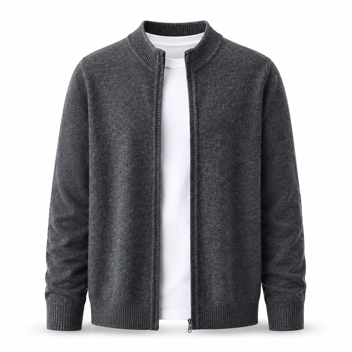 Fine-Knit Zip Wool Cardigan – Charcoal - ELORO