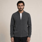 Fine-Knit Zip Wool Cardigan – Charcoal - ELORO