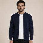 Fine-Knit Zip Wool Cardigan – Navy - ELORO