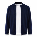 Fine-Knit Zip Wool Cardigan – Navy - ELORO