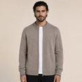 Fine-Knit Zip Wool Cardigan – Taupe - ELORO