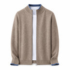 Fine-Knit Zip Wool Cardigan – Taupe - ELORO