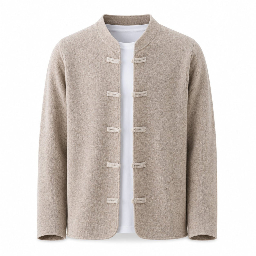 Frog-Button Wool Cardigan – Beige - ELORO