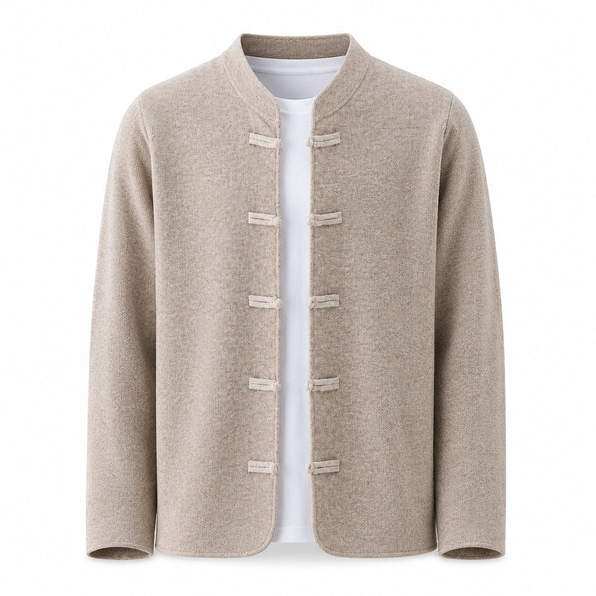 Frog-Button Wool Cardigan – Beige - ELORO