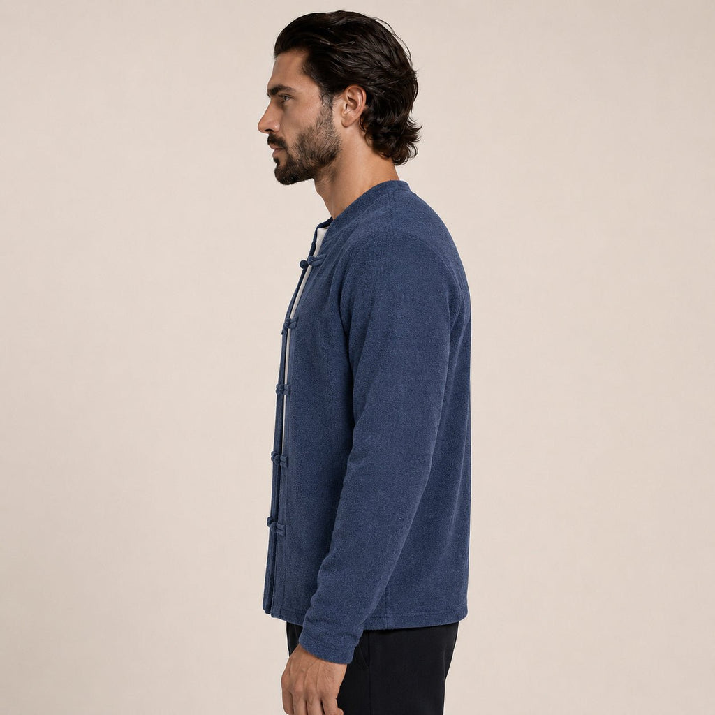 Frog-Button Wool Cardigan – Blue - ELORO