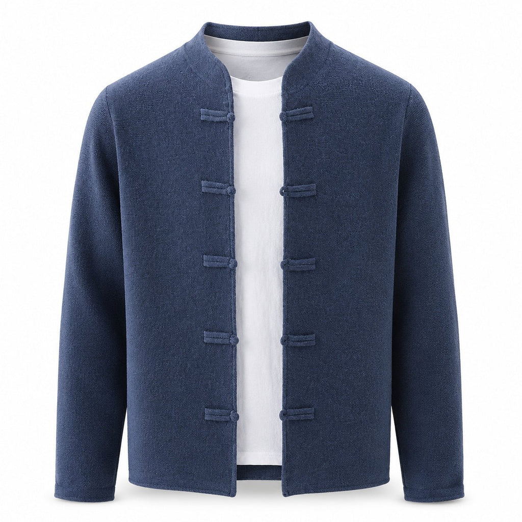 Frog-Button Wool Cardigan – Blue - ELORO