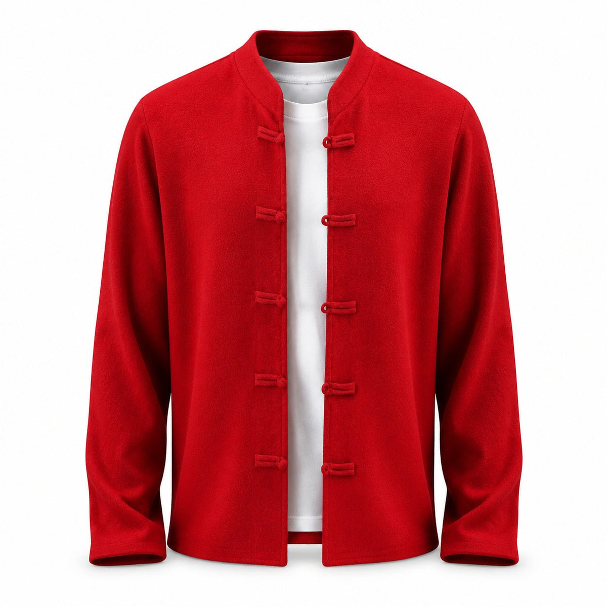 Frog-Button Wool Cardigan – Red - ELORO
