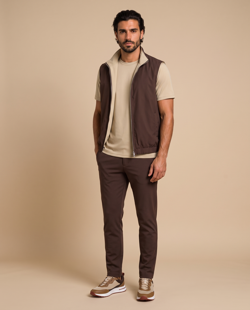 Reversible Motion Gilet — Brown & Warm Stone