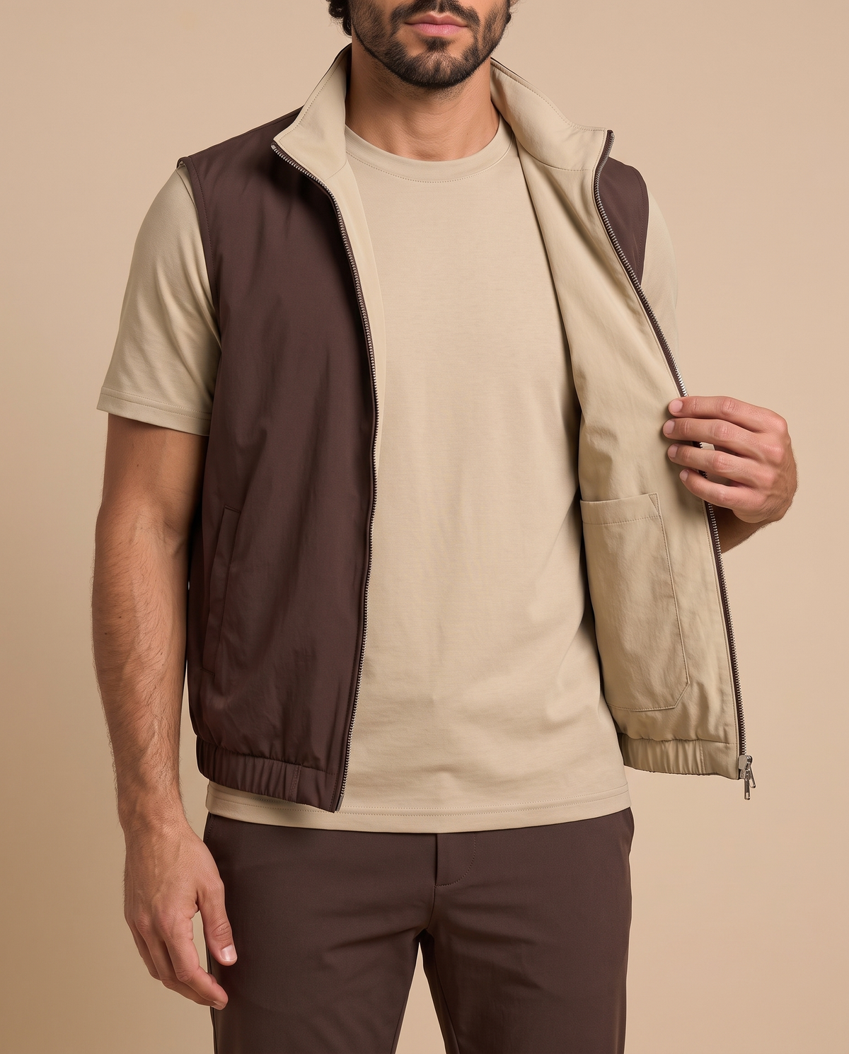 Reversible Motion Gilet — Brown & Warm Stone