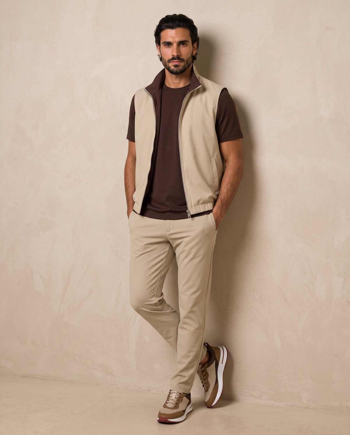 Reversible Motion Gilet — Brown & Warm Stone