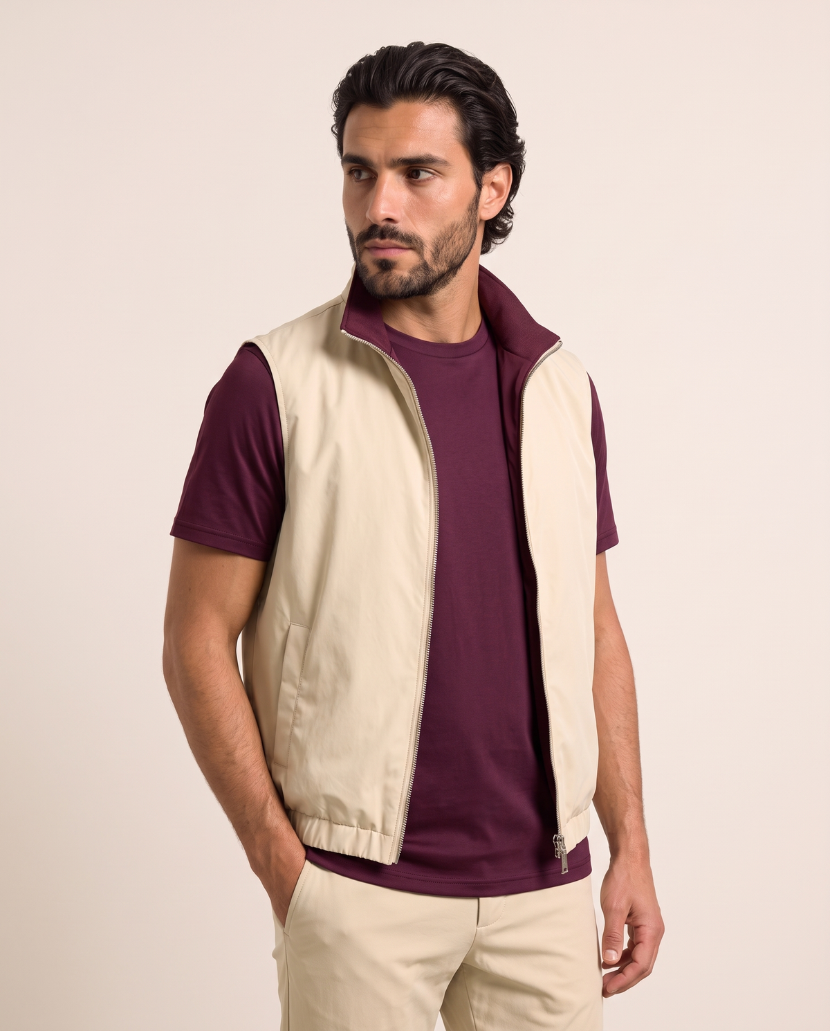 Reversible Motion Gilet — Burgundy & Cream