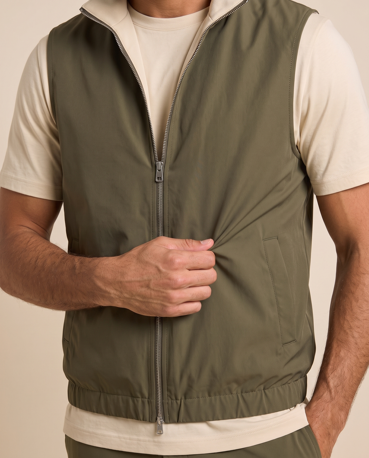 Reversible Motion Gilet — Olive & Cream