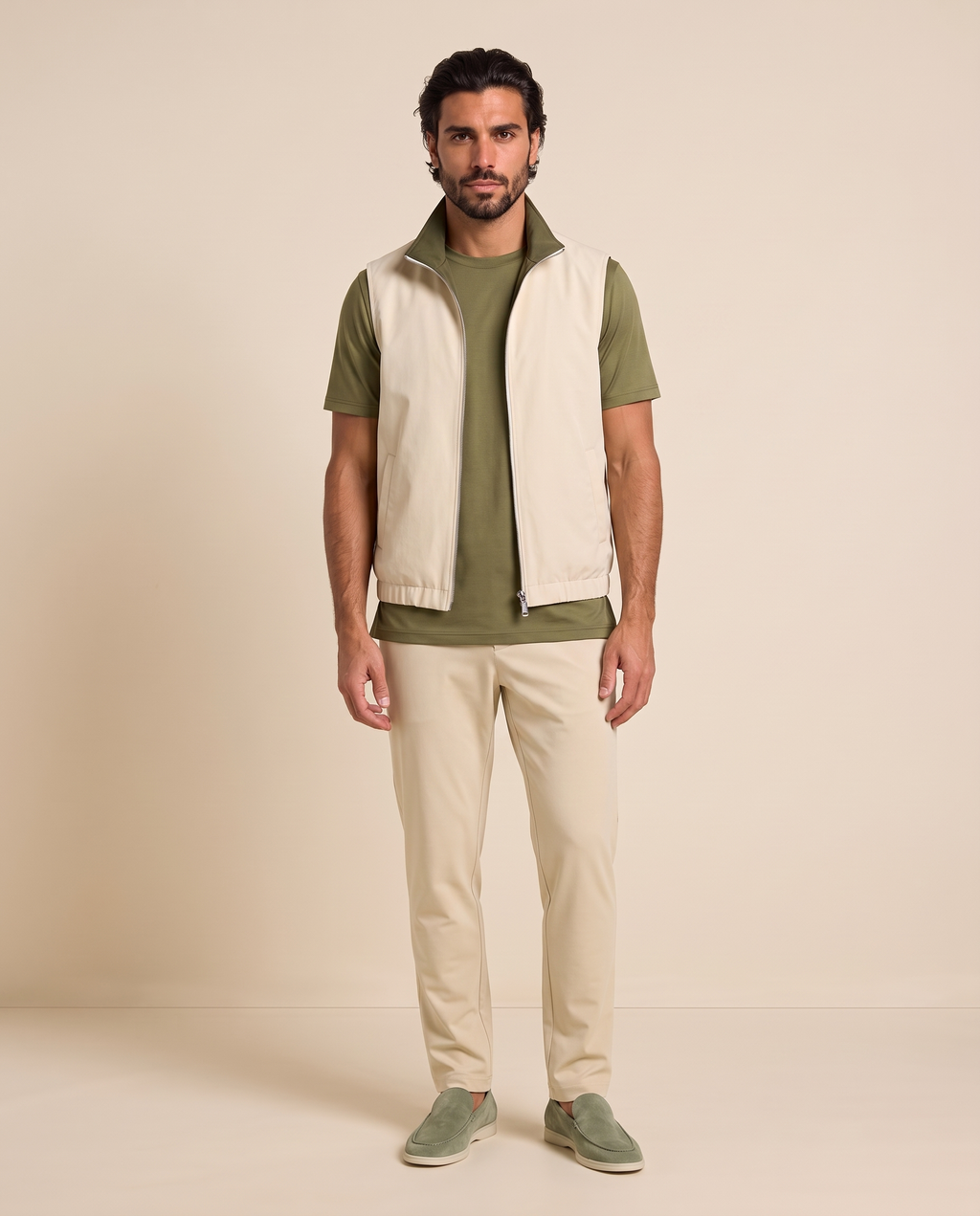 Reversible Motion Gilet — Olive & Cream