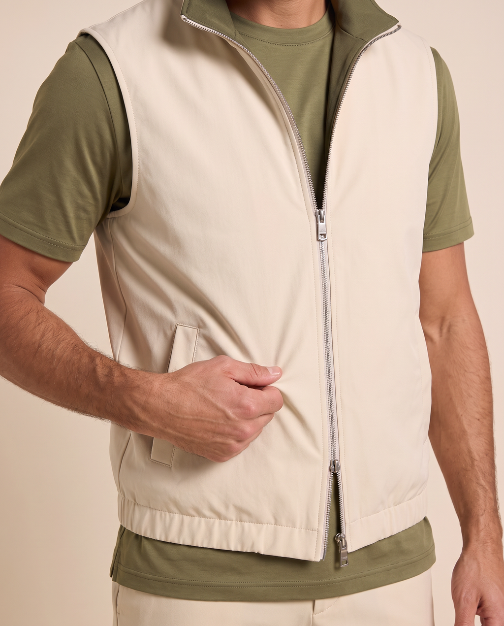 Reversible Motion Gilet — Olive & Cream