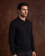 Cashmere Long-Sleeve Button Polo – Black