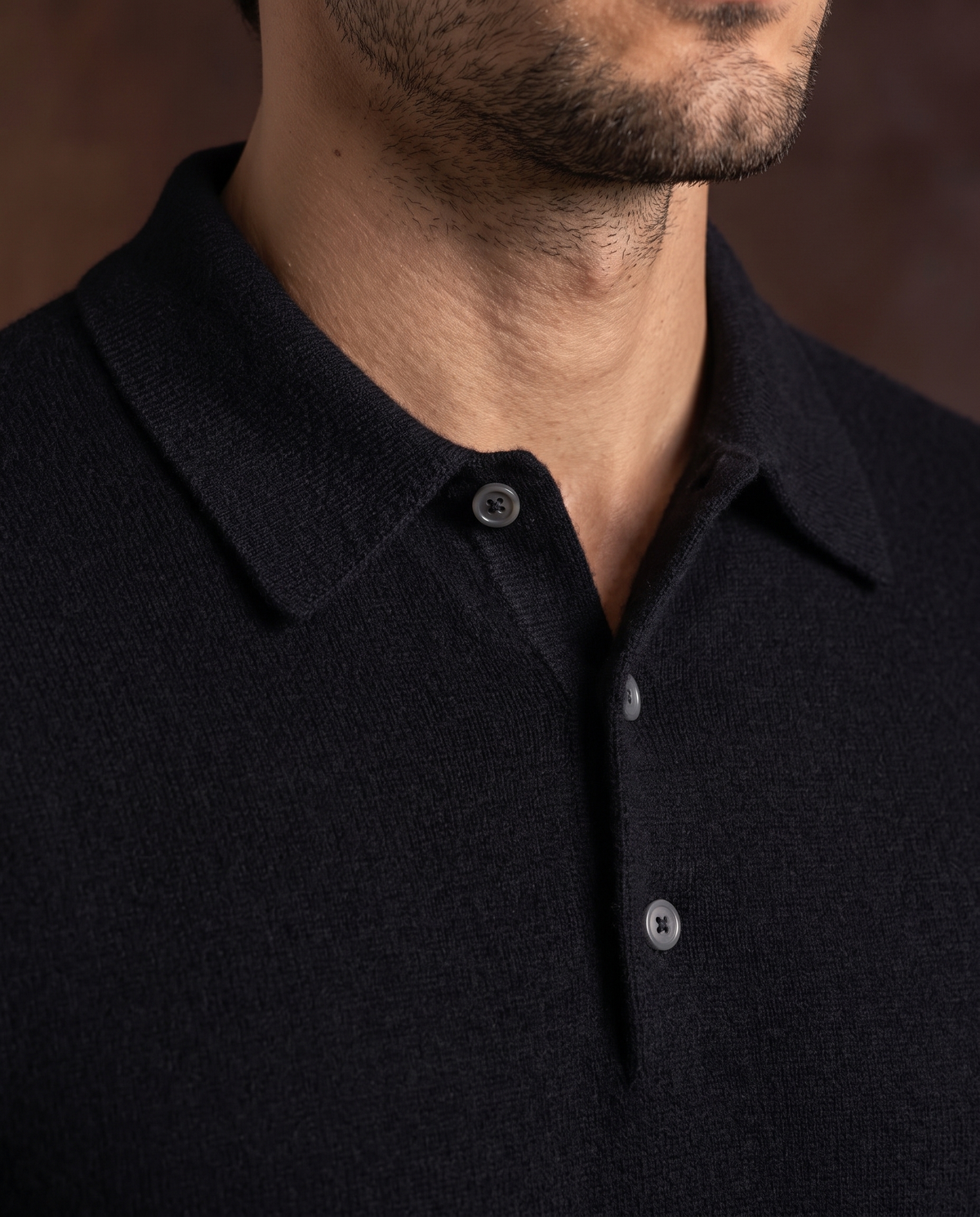 Cashmere Long-Sleeve Button Polo – Black