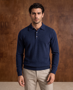 Cashmere Long-Sleeve Button Polo – Navy