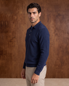 Cashmere Long-Sleeve Button Polo – Navy