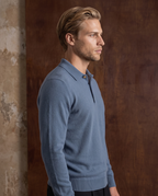 Cashmere Long-Sleeve Button Polo - Baby Blue