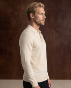 Cashmere Long-Sleeve Button Polo – Light Cream