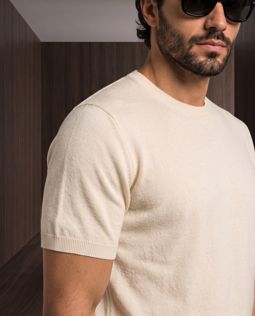 Cashmere Short-Sleeve T-Shirt – Cream