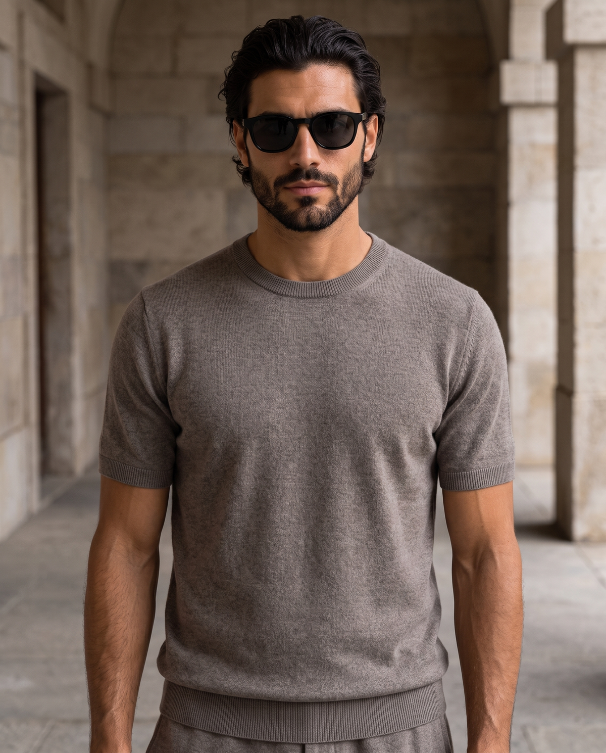 Cashmere Short-Sleeve T-Shirt – Grey-Brown