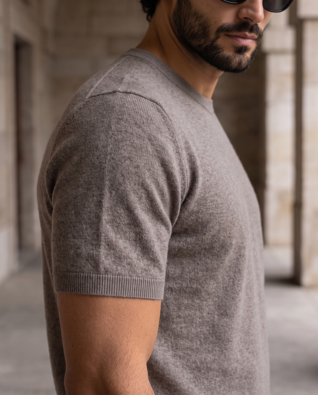 Cashmere Short-Sleeve T-Shirt – Grey-Brown