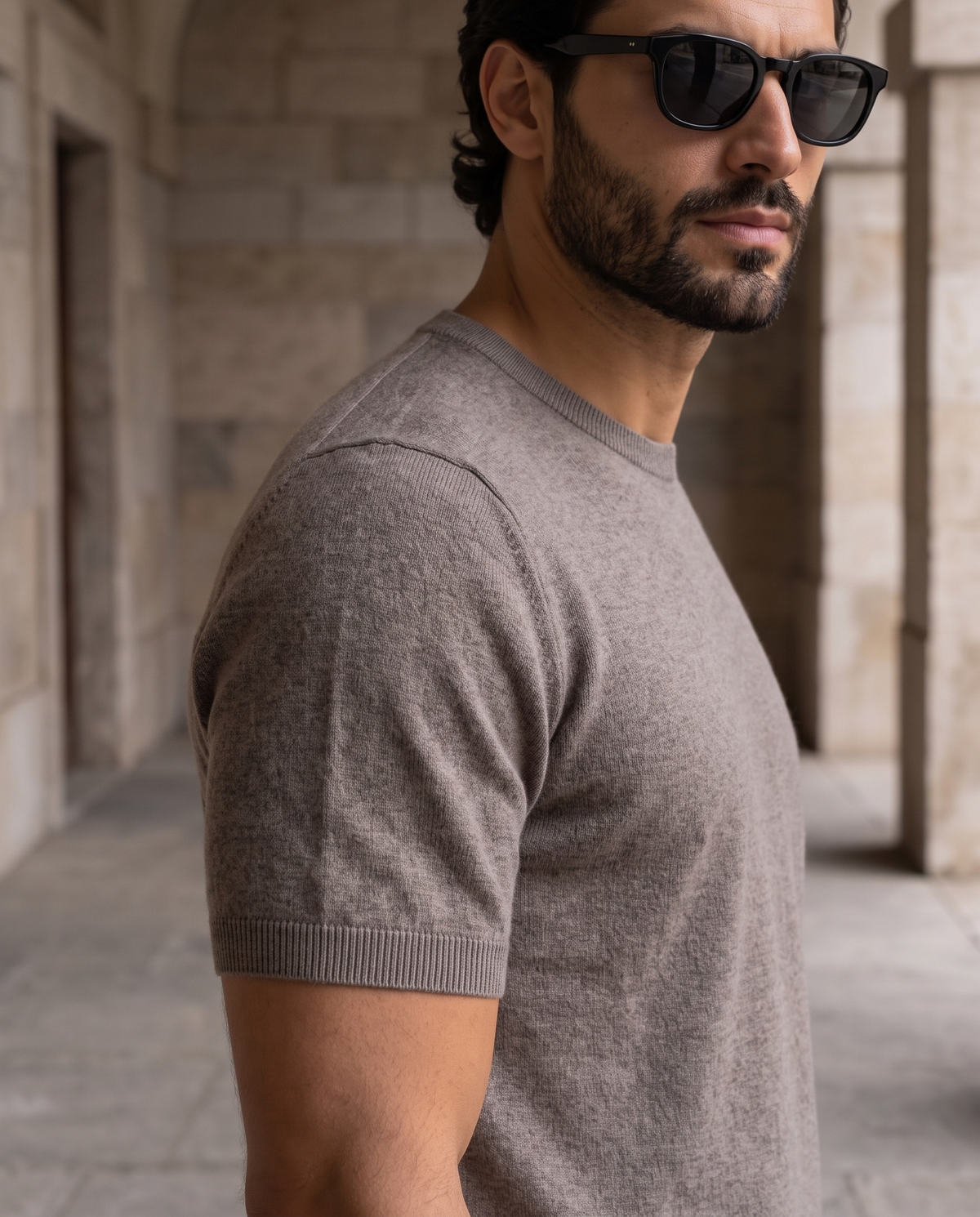 Cashmere Short-Sleeve T-Shirt – Grey-Brown