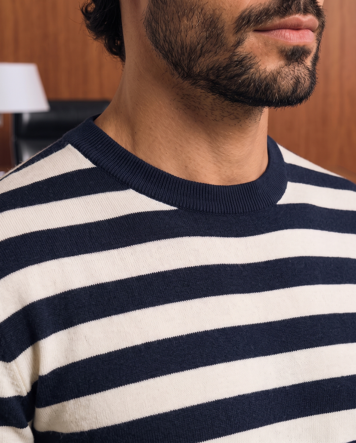 Striped Cashmere Short-Sleeve T-Shirt – Cream & Blue