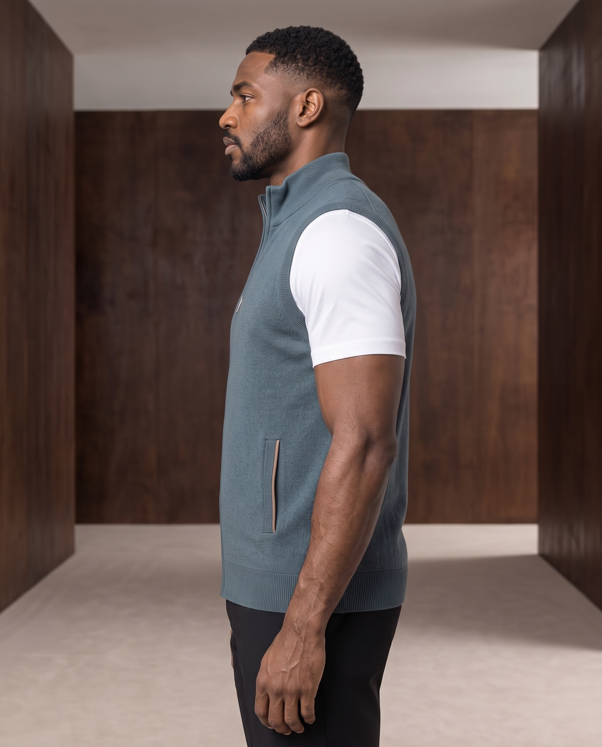Cashmere Zip Gilet – Petrol Blue