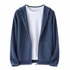 Hooded Wool Blazer Cardigan – Blue - ELORO