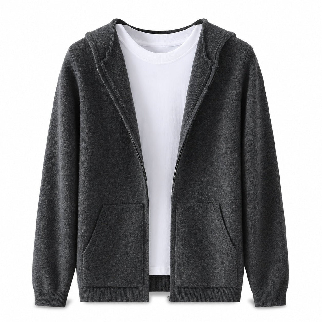 Hooded Wool Blazer Cardigan – Charcoal - ELORO