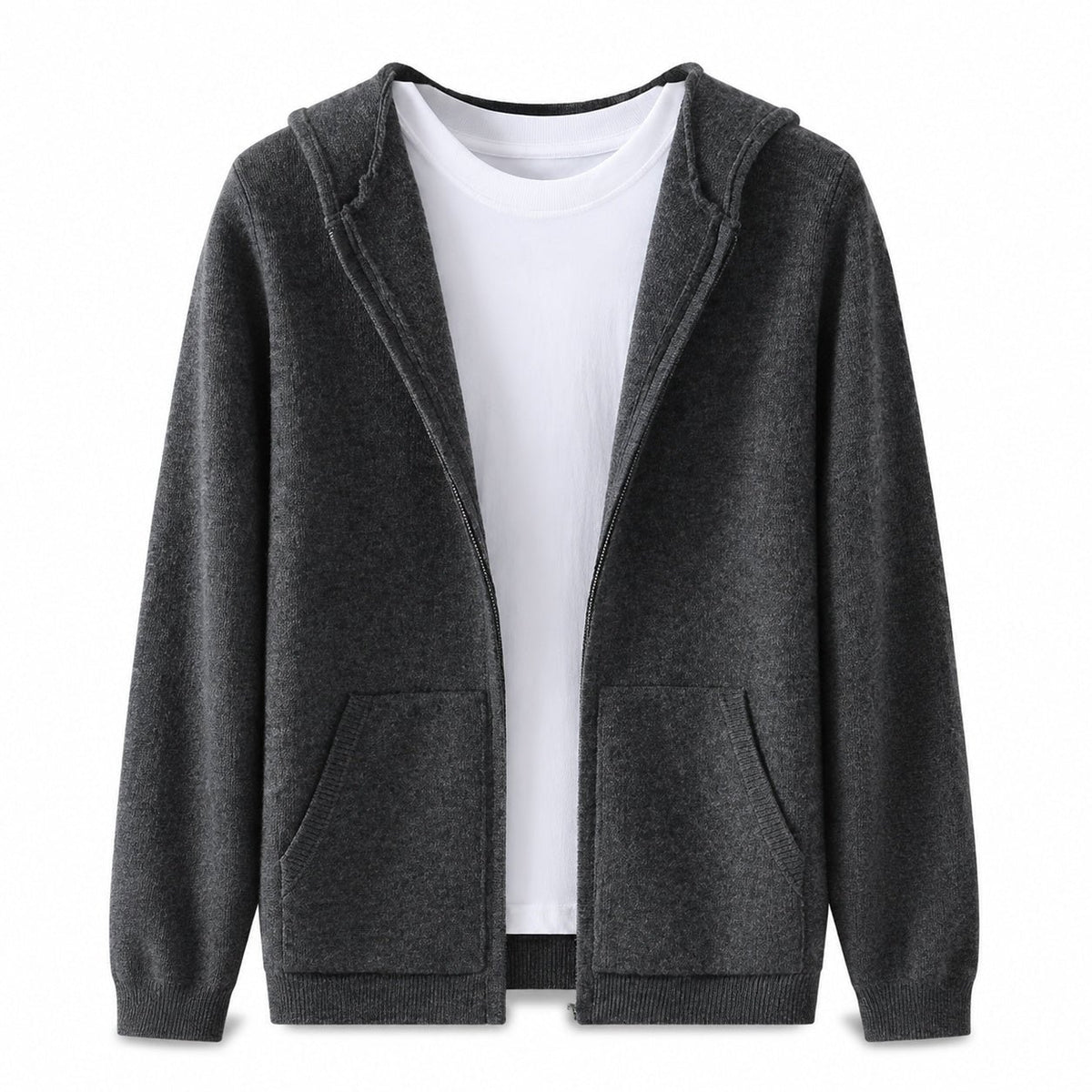 Hooded Wool Blazer Cardigan – Charcoal - ELORO