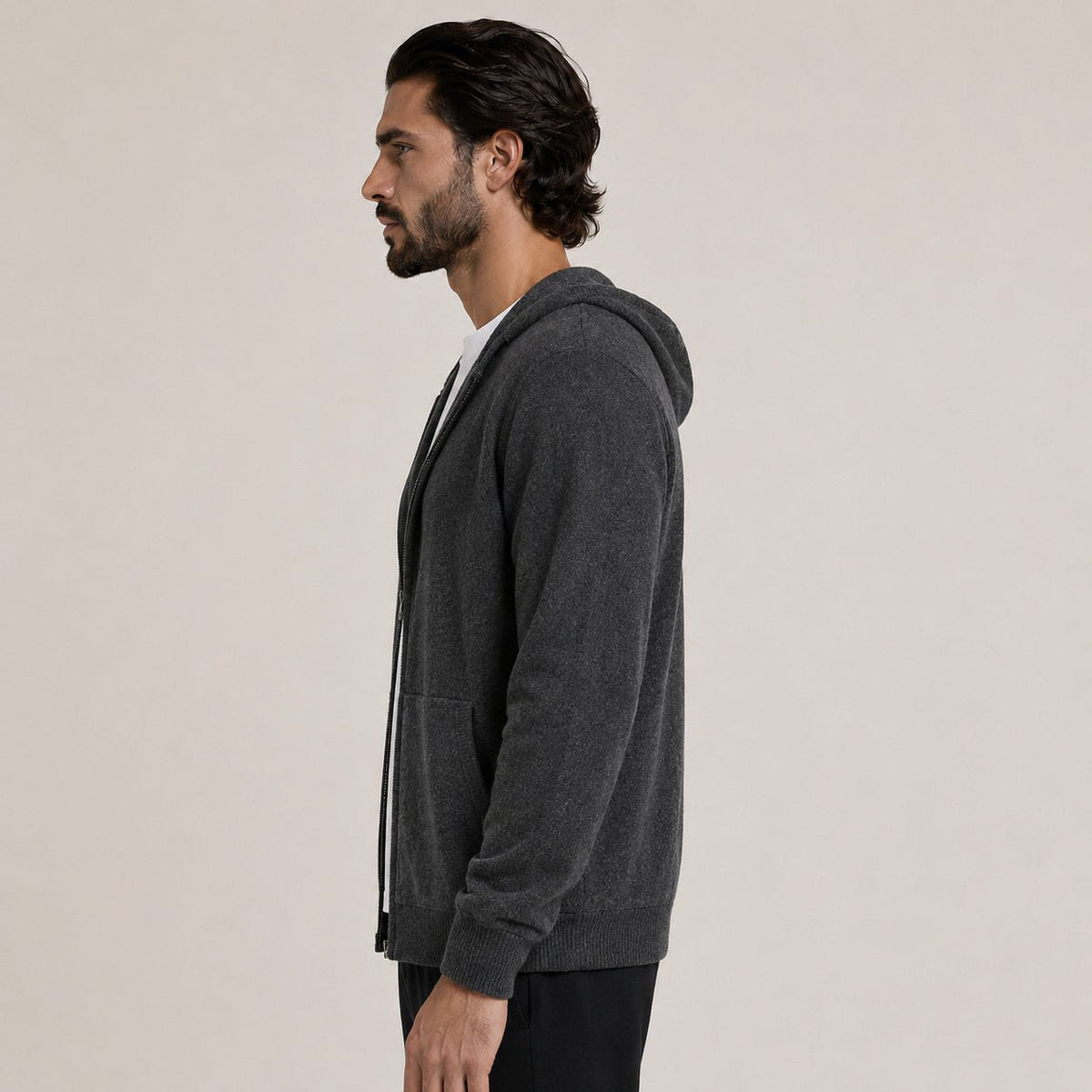 Hooded Wool Blazer Cardigan – Charcoal - ELORO
