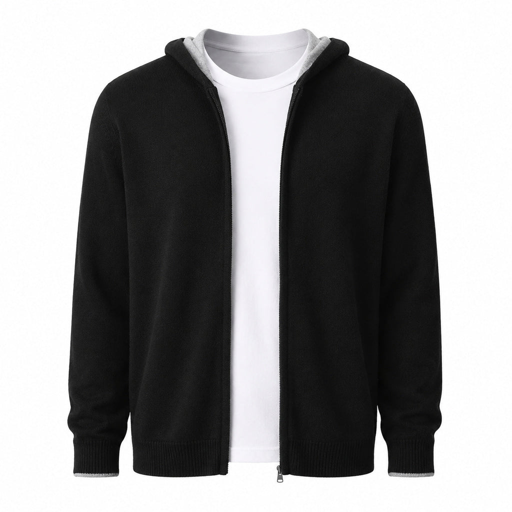 Hooded Wool Cardigan – Black - ELORO