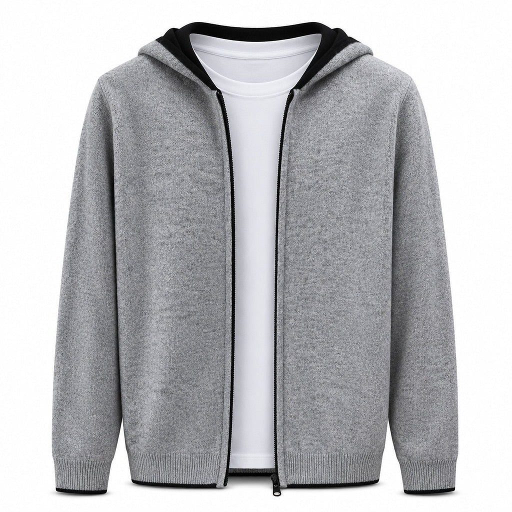 Hooded Wool Cardigan – Grey - ELORO