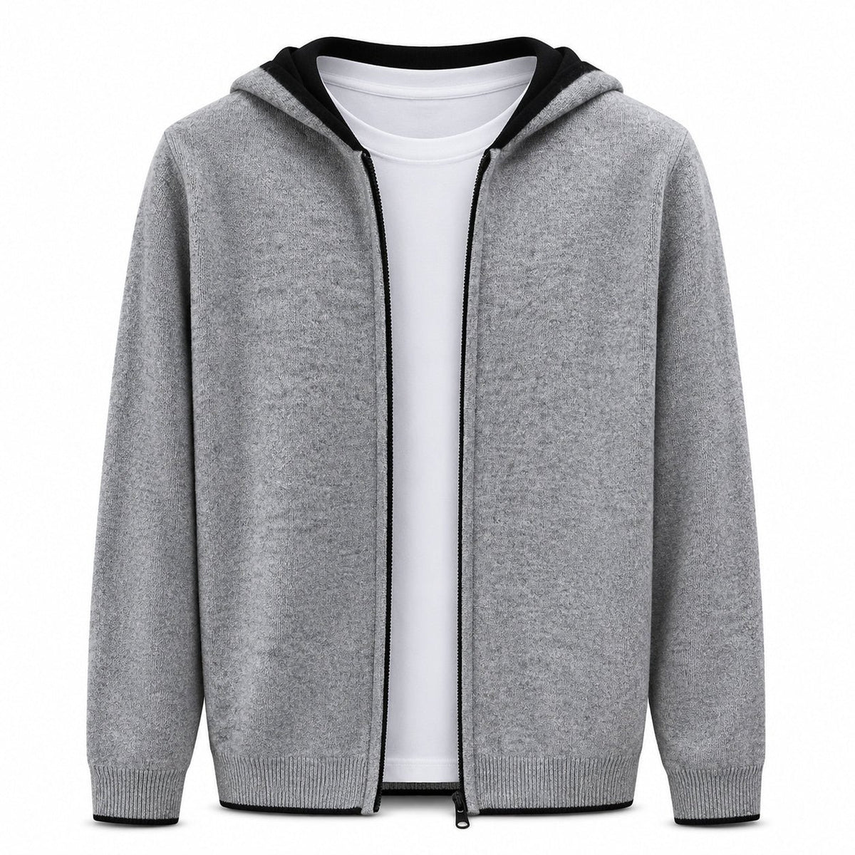 Hooded Wool Cardigan – Grey - ELORO
