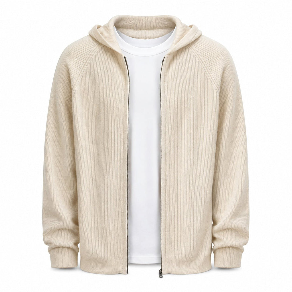 Lightweight Hooded Wool Cardigan – Cream - ELORO