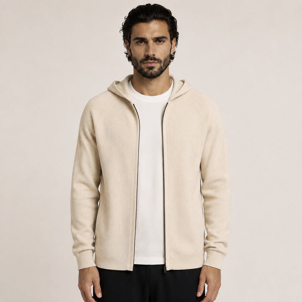 Lightweight Hooded Wool Cardigan – Cream - ELORO