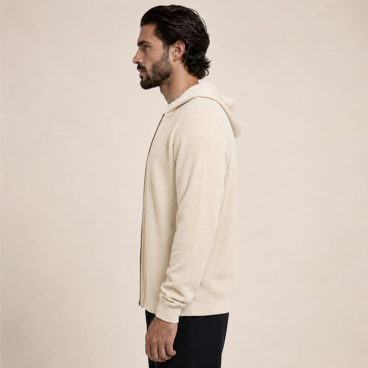 Lightweight Hooded Wool Cardigan – Cream - ELORO