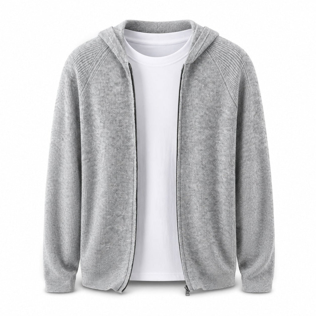Lightweight Hooded Wool Cardigan – Light Grey - ELORO