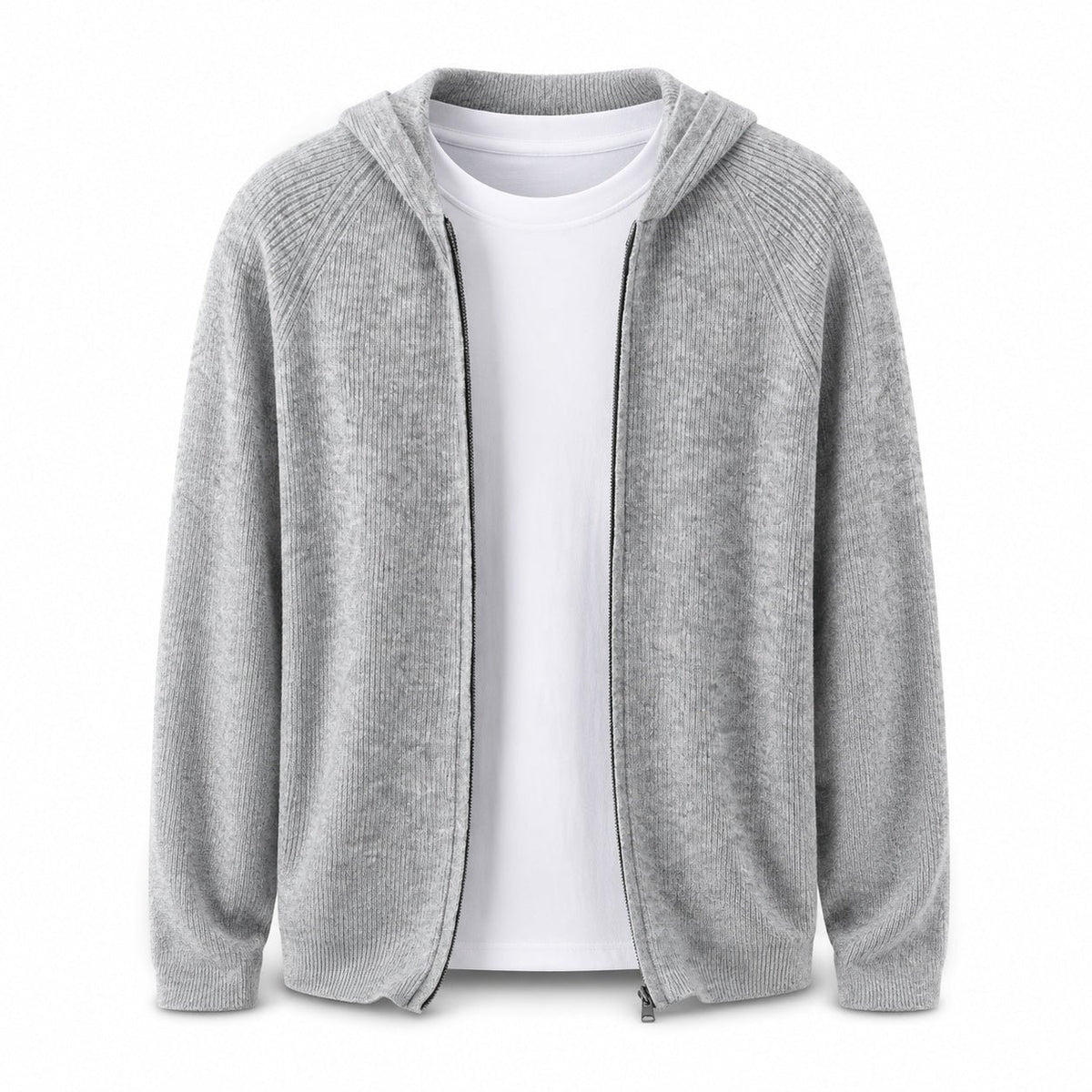 Lightweight Hooded Wool Cardigan – Light Grey - ELORO