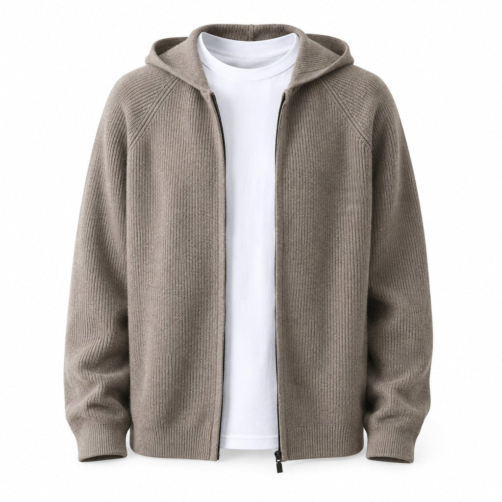 Lightweight Hooded Wool Cardigan – Taupe - ELORO