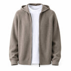 Lightweight Hooded Wool Cardigan – Taupe - ELORO